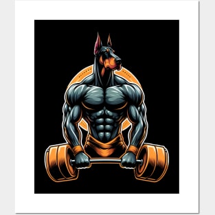 GYM doberman dog bodybuilder powerlifter Posters and Art